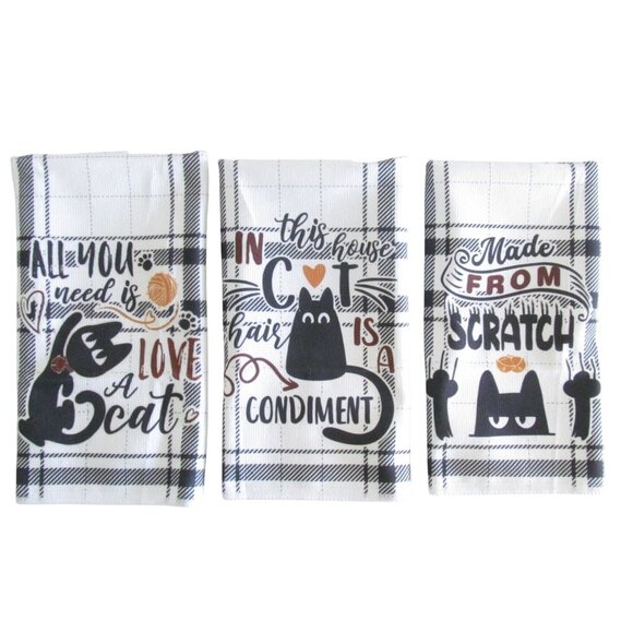 Cat lovers Theme Quotes Kitchen Cotton Dish Towels Set of 3 New - Picture 13 of 13